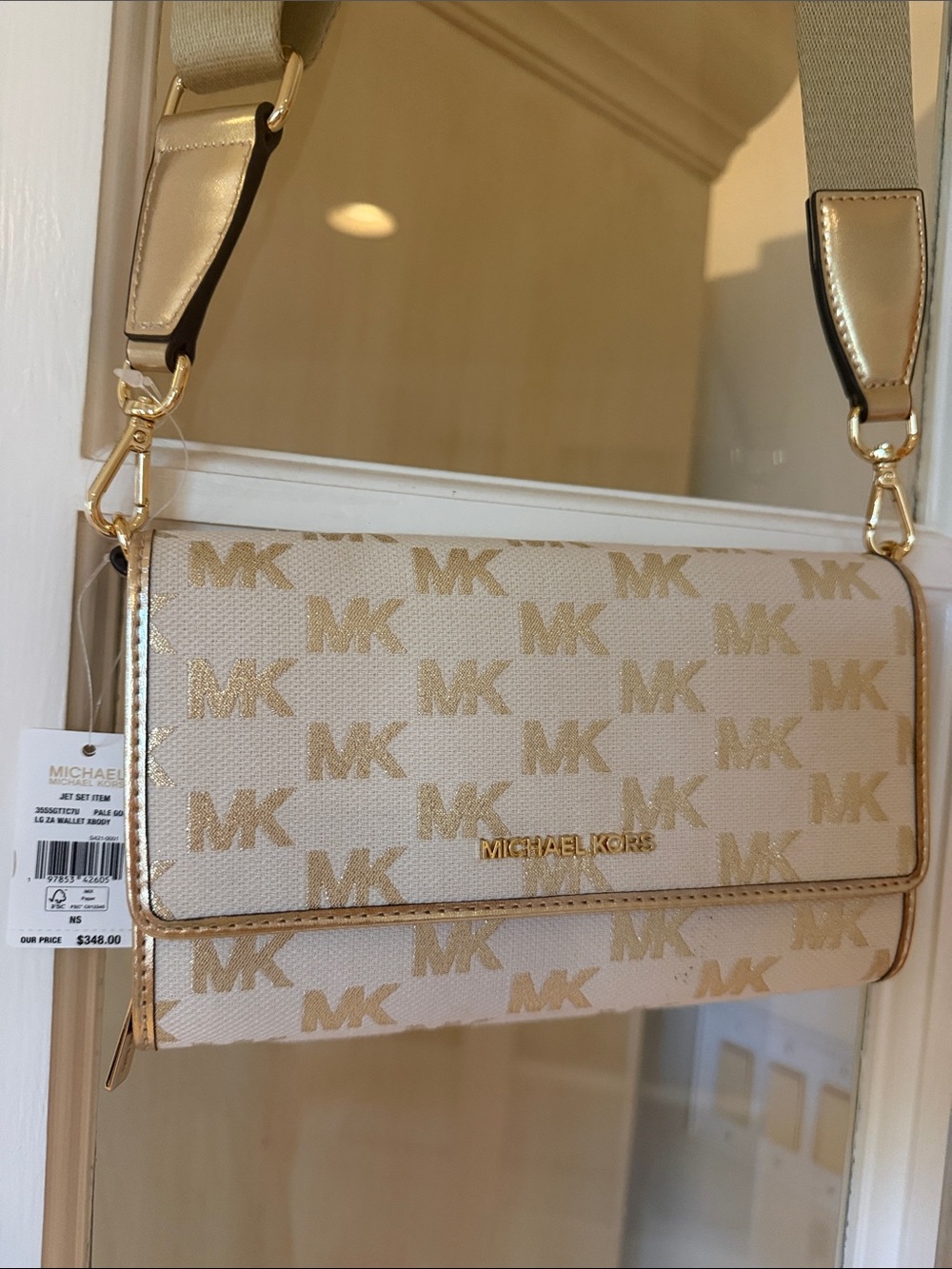 Michael Kors Beige & Gold Signature Crossbody Bag